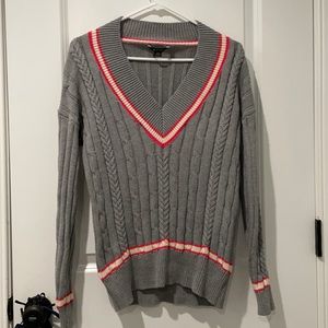 Gray sweater with white and red stripe! AE STUDIO